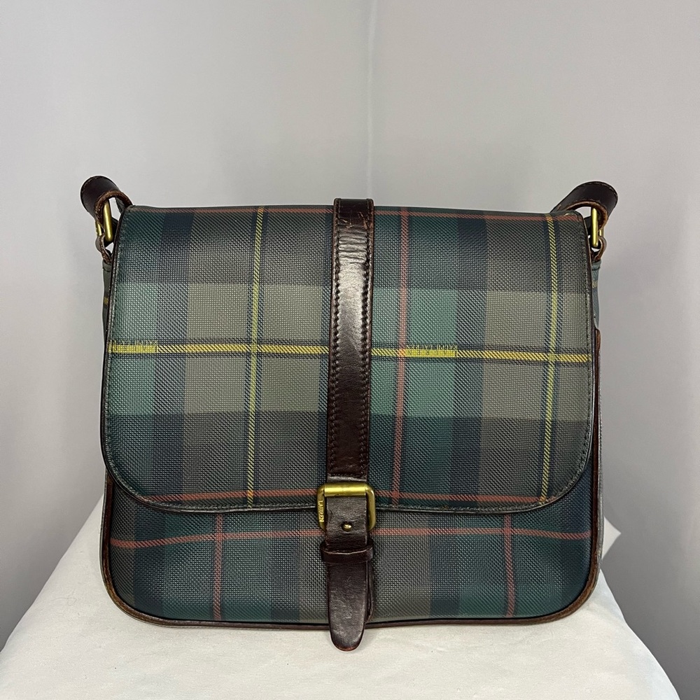 Vintage Lauren Ralph Lauren Green Tartan  Plaid Shoulder Bag